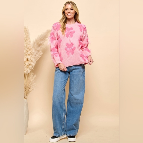 Pink Floral Valentine's Day Women's Sweater - Picture 4 of 10